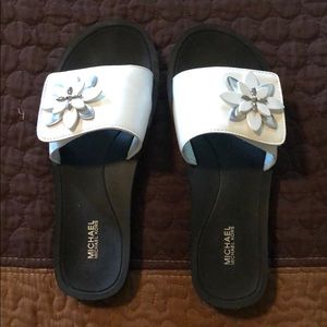 Michael Kors White Heidi Flower Sliders